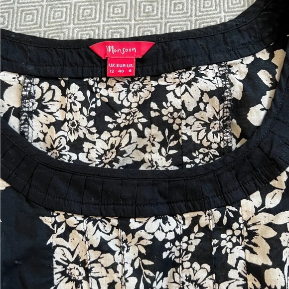 Monsoon Top Womens UK 12 White Black Blouse Shirt Floral Ladies Elegant Cotton - Picture 8 of 9